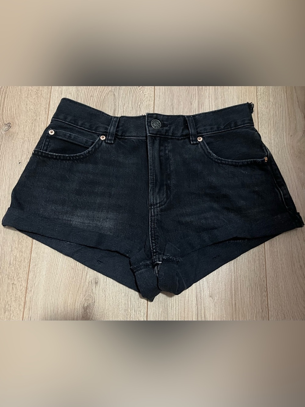 Garage black denim shorts